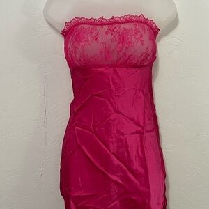 Victoria Secret VS Archives Satin and Lace Strapless Slip Dress Forever Pink XS